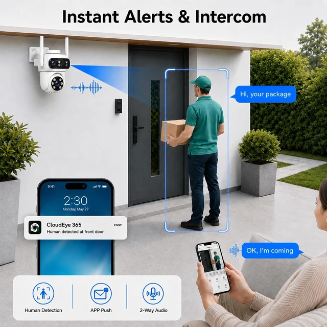 Alt view image 5 of 5 - CAMCAMP Triple-Lens Security Camera Wireless Outdoor, Remote Access via APP