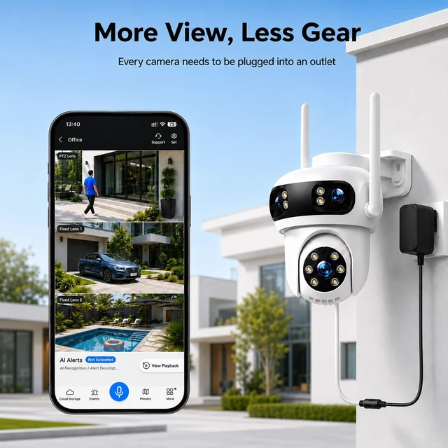 Alt view image 3 of 5 - CAMCAMP Triple-Lens Security Camera Wireless Outdoor, Remote Access via APP