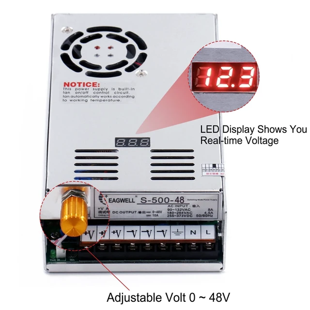 Alt view image 2 of 5 - EAGWELL DC Power Supply 0-48V 10A 480W Adjustable LED Adapter