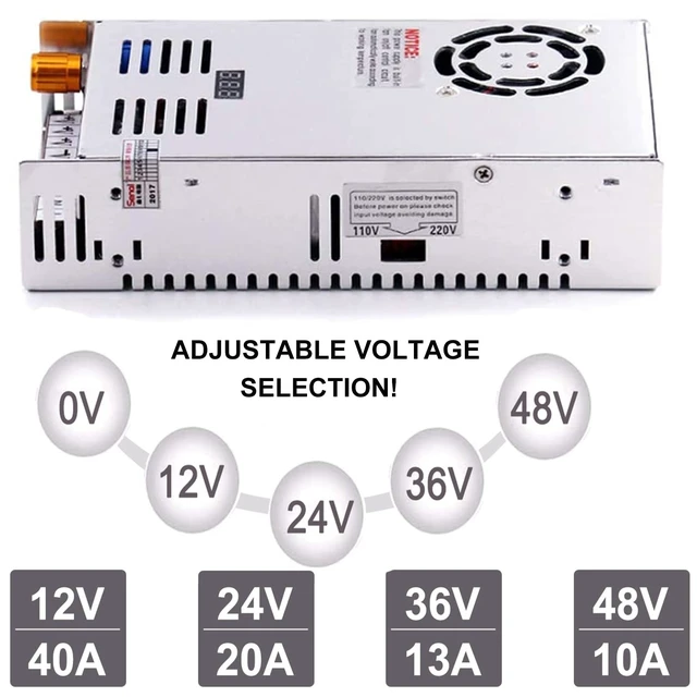 Alt view image 3 of 5 - EAGWELL DC Power Supply 0-48V 10A 480W Adjustable LED Adapter