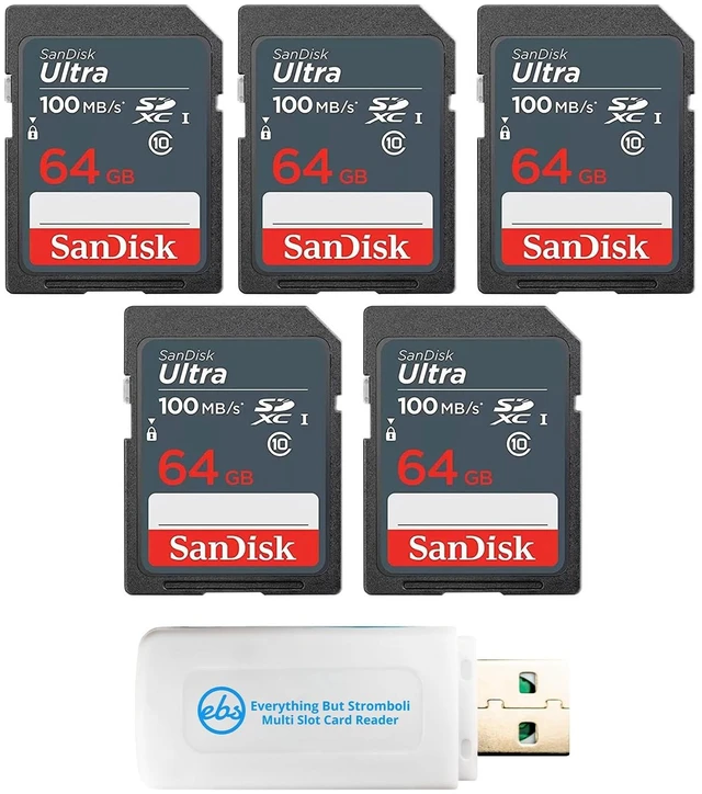 Main image of SanDisk Class 10 Memory Card 5 Pack 64GB Ultra SD Card SDSDUNR-064G-GN3IN
