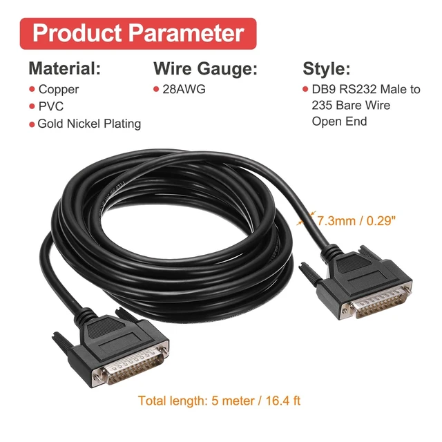 Alt view image 2 of 5 - MECCANIXITY DB25 Serial Cable, 28AWG Aluminium Foil Shielded DB25 Male to Male Straight Through Serial Cable for Data Communication, 16.4 ft