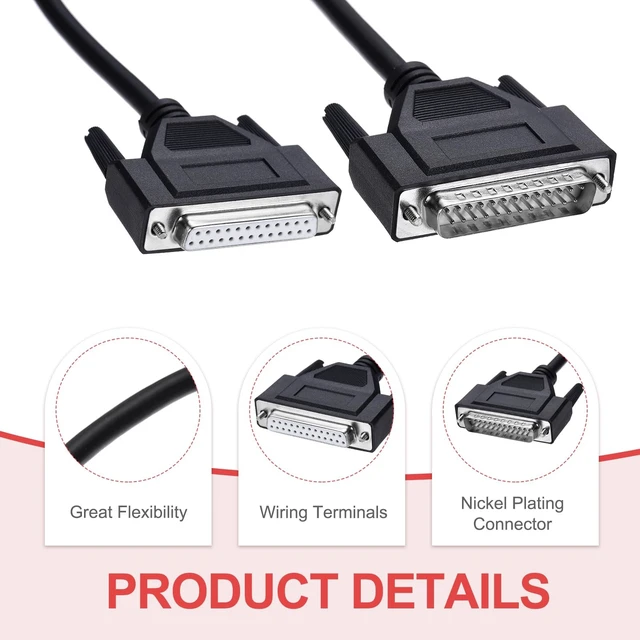 Alt view image 3 of 5 - MECCANIXITY DB25 Serial Cable, 28AWG Aluminium Foil Shielded DB25 Male to Male Straight Through Serial Cable for Data Communication, 16.4 ft