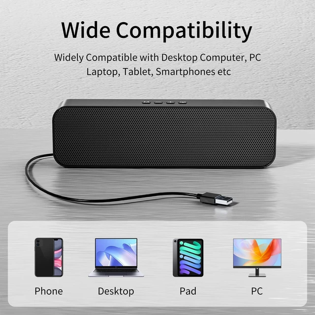 Alt view image 4 of 5 - KASOHQEE Computer Speakers for Desktop PC,USB Powered & Plug and Play,with Bluetooth 5.3/3.5mm AUX Input,Small Bluetooth Speakers with Stereo Sound Fit Under the Monitor for Office Work, Gaming, Music