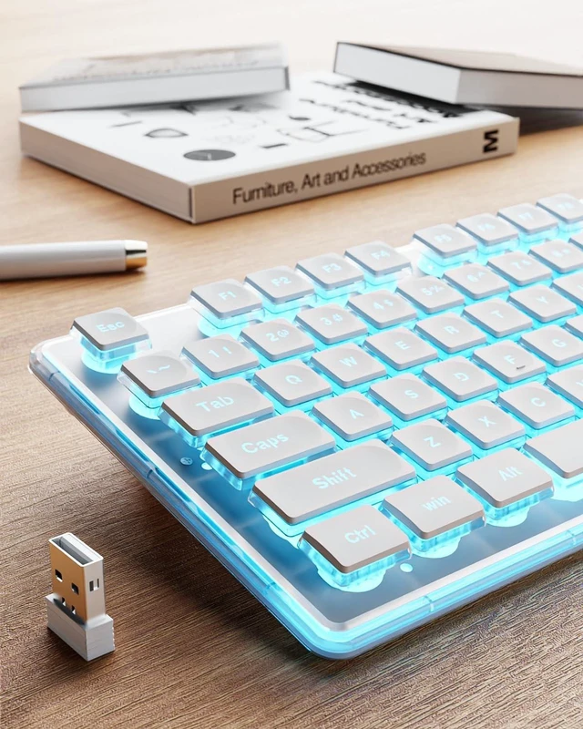 Main image of SEUNKWANG EWEADN X7S Wireless Keyboard with Blue Backlit, Metal Panel, 2.4G Rechargeable Computer Keyboard Silent Light up Full Size Cute Keyboards for Win & MAC - White