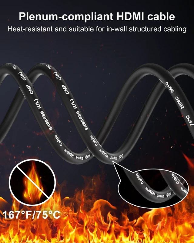 Alt view image 2 of 5 - Plenum Rated HDMI 2.1 Cable(CMP) 30FT 8K - Fiber Optic, High Speed 48Gbps