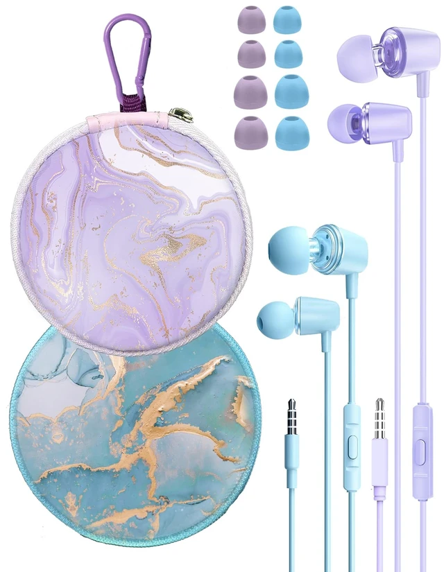 Main image of 2-Pack Teens Wired Earbuds with Cases, 3.5mm School Headphones, Blueviolet