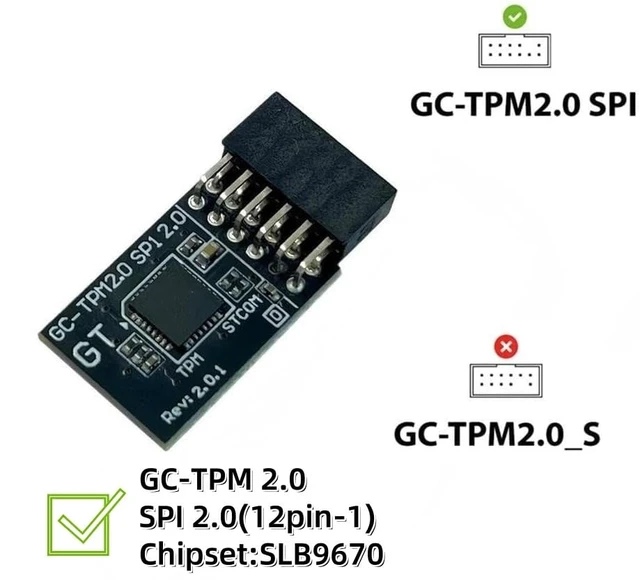 Alt view image 2 of 5 - HSSDTECH TPM 2.0 Module SPI 12Pin with SLB9670 for Gigabyte Z890 AERO G