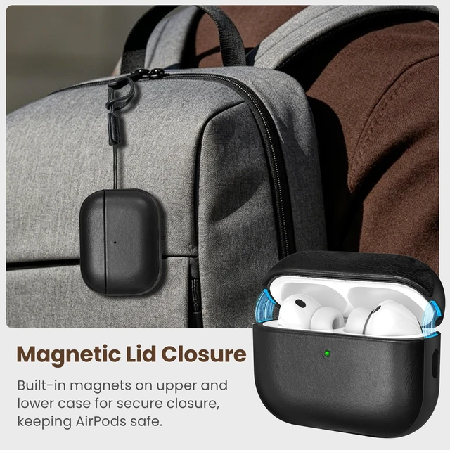 Alt view image 2 of 5 - Delidigi Magnetic Lid Genuine Leather Case for AirPods Pro 3 (2025)