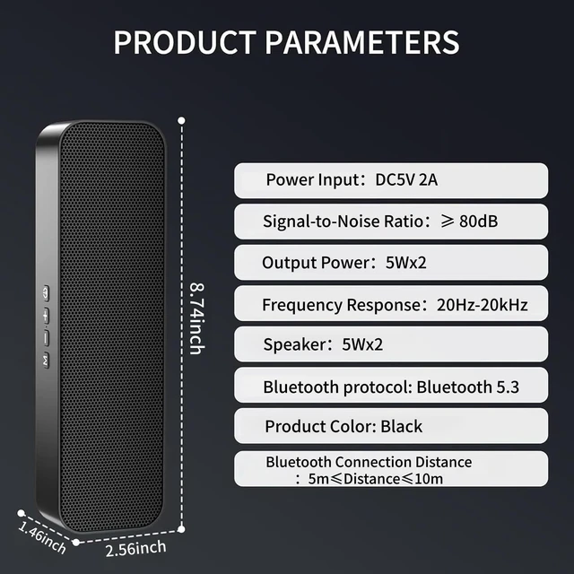 Alt view image 5 of 5 - KASOHQEE Computer Speakers for Desktop PC,USB Powered & Plug and Play,with Bluetooth 5.3/3.5mm AUX Input,Small Bluetooth Speakers with Stereo Sound Fit Under the Monitor for Office Work, Gaming, Music