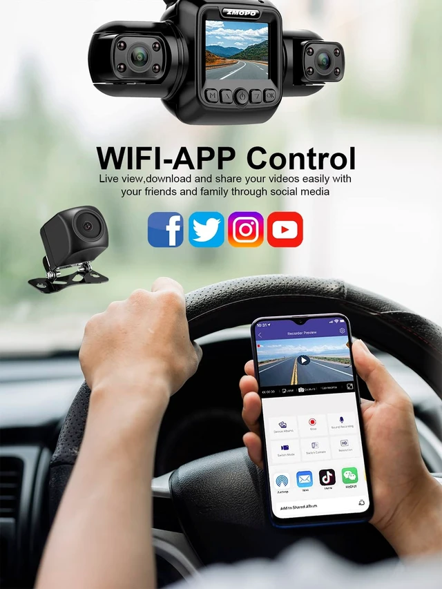 Alt view image 5 of 5 - 4 Channel Dash Cam Front and Rear Inside Left Right FHD 1080P Dash Camera for Cars, 360 View Parking Monitoring Mode, Built-in WiFi, Free 64GB Card