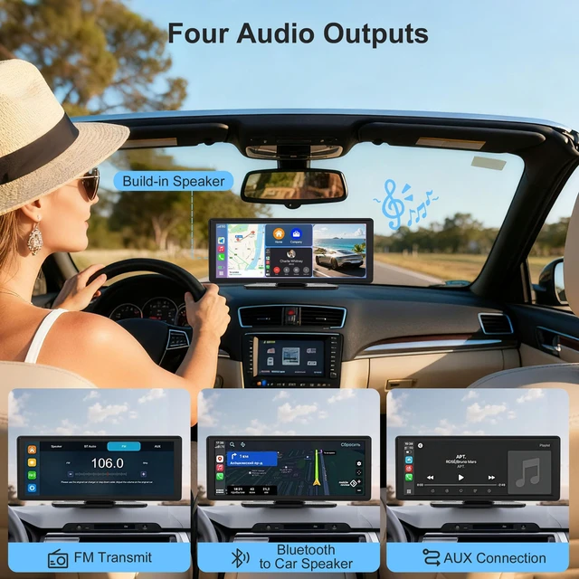 Alt view image 4 of 5 - Wireless CarPlay Android Auto Screen for Car 10.26" 4K Dash Cam & 1080P Backup Camera 64 GB of Storage Mirror Link/Bluetooth/FM, Satellite Radio Receiver
