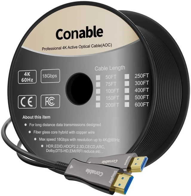 Main image of 4K HDMI Cable 200 FT, Fiber Optic HDMI 2.0 Cord, 18Gbps, Spooled Cable
