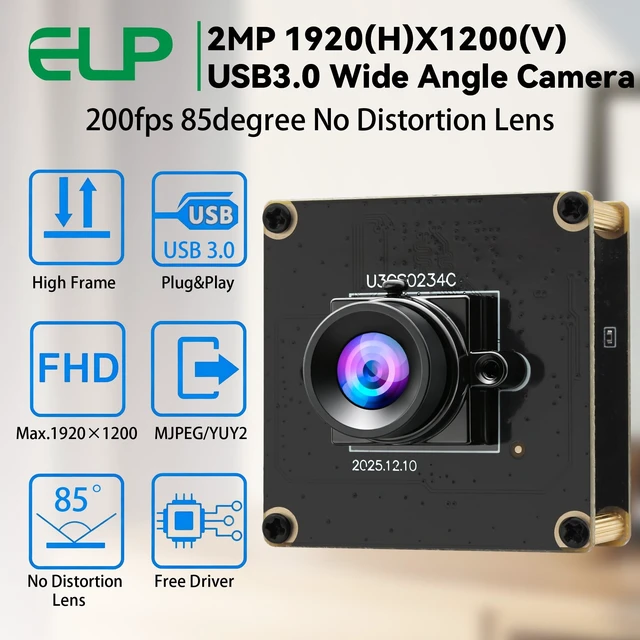 Alt view image 2 of 5 - ELP High Speed 200FPS Global Shutter USB3.0 Camera Module Wide Angle 83 Webcam Board for Computer Mini UVC USB3.0/2.0 PC Camera Fast Frame 1200P 120fps Lightburn Cameras for Laser AR0234 Webcamera