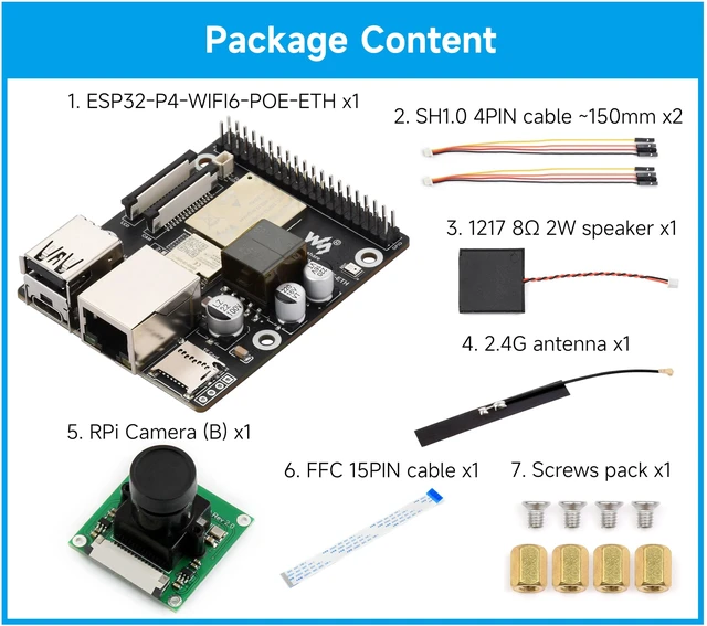 Alt view image 2 of 5 - ESP32-P4-WIFI6-POE-ETH Development Board, Based on ESP32-P4 and ESP32-C6, Supports Wi-Fi 6 & BT 5, with PoE Module for PoE Power Supply, Support AI Speech Interaction, with Camera, Speaker (7 Items)