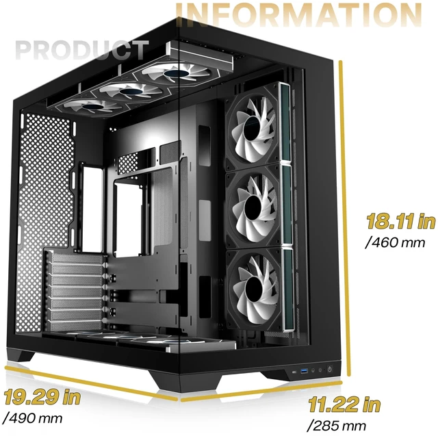 Alt view image 5 of 5 - ANSAITE PC CASE 9 PWM ARGB Fans Pre-Installed, Mid-Tower Gaming PC Case, Panoramic Tempered Glass Computer Case with Type-C,420mm&360mm Radiator SupportBlack,K9