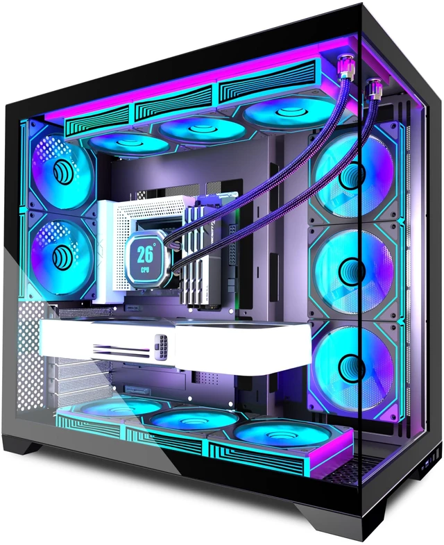 Main image of ANSAITE PC CASE 9 PWM ARGB Fans Pre-Installed, Mid-Tower Gaming PC Case, Panoramic Tempered Glass Computer Case with Type-C,420mm&360mm Radiator SupportBlack,K9