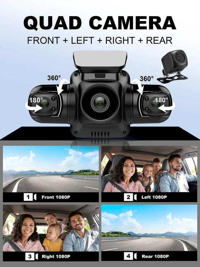 Alt view image 3 of 5 - 4 Channel Dash Cam Front and Rear Inside Left Right FHD 1080P Dash Camera for Cars, 360 View Parking Monitoring Mode, Built-in WiFi, Free 64GB Card