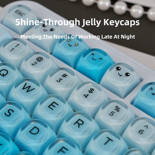 Alt view image 5 of 5 - Jelly Keycaps, PBT MOA Profile, Cute Custom Round Key Caps-Blue, Creamy