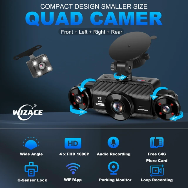 Alt view image 3 of 5 - WIZACE 4 Channel Dash Cam 360 Degree View 5G WiFi & APP Control