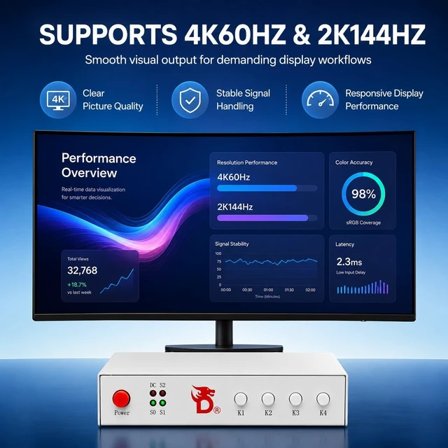 Alt view image 3 of 5 - D DICHEN D DICHEN 4K DMA Video Fuser Display Combiner, HDMI & DisplayPort Dual-PC Visual Routing Device, Supports 4K60Hz / 2K144Hz, Low-Latency AV Hardware for Streaming & Lab Testing