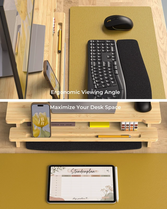 Alt view image 4 of 5 - WELL WENG Monitor Stand with Phone & Tablet Holder,23 Inch,Bamboo