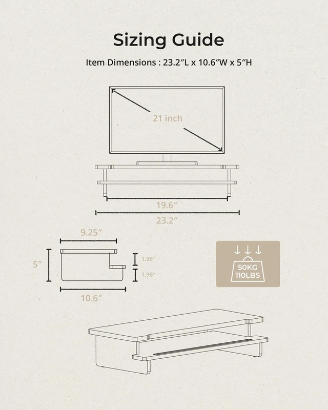 Alt view image 5 of 5 - WELL WENG Monitor Stand with Phone & Tablet Holder,23 Inch,Bamboo