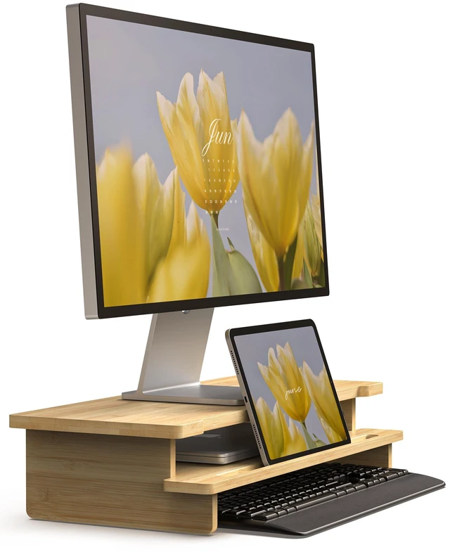 Main image of WELL WENG Monitor Stand with Phone & Tablet Holder,23 Inch,Bamboo