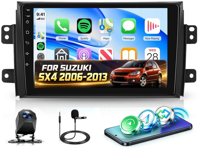 Main image of 9 Inch HD Car Stereo Radio Compatible with Suzuki SX4 2006-2013, Wireless CarPlay & Android Auto, Mirror Link, Bluetooth, FM RDS Radio, DSP Sound, Steering Wheel Control