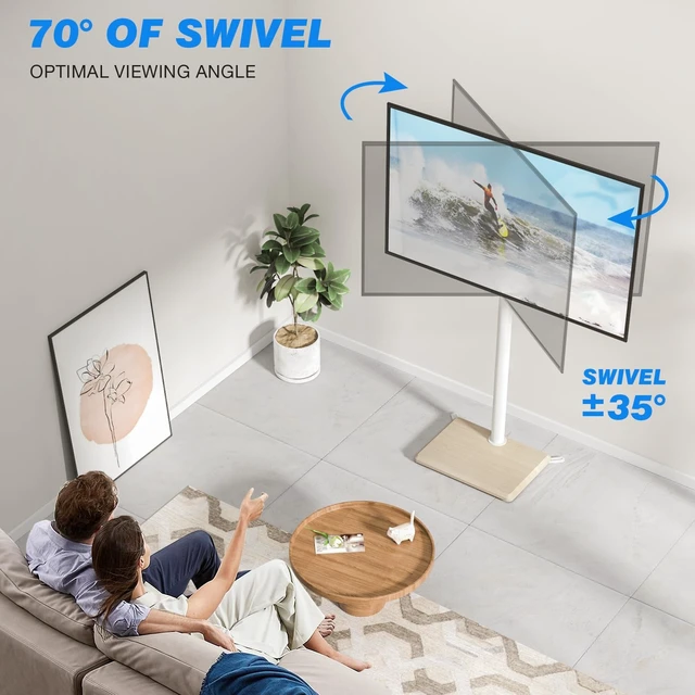 Alt view image 3 of 5 - Rfiver Swivel Floor TV Stand with Mount for 32-65 inch TVs up to 88 lbs, Height Adjustable Tall TV Stand with Wood Base, Saving Space Design for Bedroom, Living Room and Corner, Oak