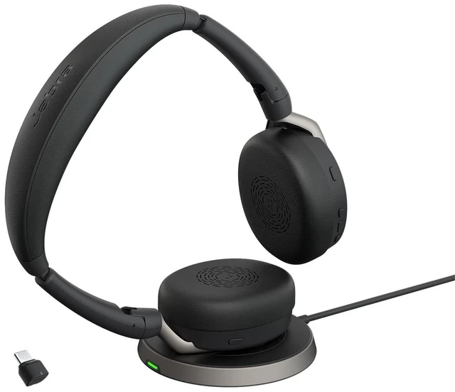 Main image of Jabra Evolve2 65 Flex Stereo Headset with Bluetooth, Wireless Charging Pad - Noise-Cancelling ClearVoice Technology & Hybrid Active Noise Cancellation - Certified for Microsoft Teams -