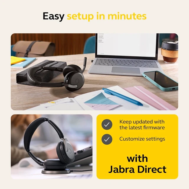 Alt view image 5 of 5 - Jabra Evolve2 65 Flex Stereo Headset with Bluetooth, Wireless Charging Pad - Noise-Cancelling ClearVoice Technology & Hybrid Active Noise Cancellation - Certified for Microsoft Teams -