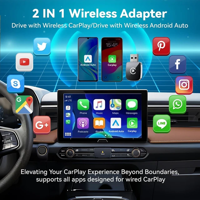 Alt view image 4 of 5 - Mini Wireless CarPlay Adapter for iPhone,2 in 1 for Apple Carplay and Android Auto Adapter,Convert Wired to Wireless, Plug & Play, USB to USB-C/Type-C, Stable Control & No Delay, Black