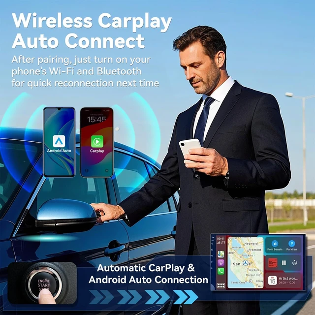 Alt view image 3 of 5 - Mini Wireless CarPlay Adapter for iPhone,2 in 1 for Apple Carplay and Android Auto Adapter,Convert Wired to Wireless, Plug & Play, USB to USB-C/Type-C, Stable Control & No Delay, Black