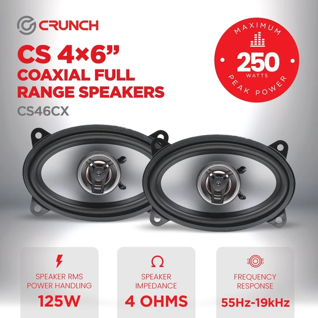 Alt view image 2 of 5 - Crunch CS Series 4x6 Inch 250W 2-Way Coaxial Car Speakers, Pair
