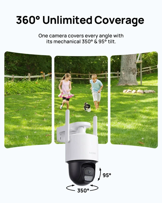 Alt view image 4 of 5 - Anona Orbis Solar Security Camera Wireless Outdoor, 2.5K 4MP 360 Coverage PTZ Cameras, 24/7 AOV Recording, Color Night Vision, AI Human Detection, Auto Tracking, No Monthly Fee, IP66, 2.4GHz Wi