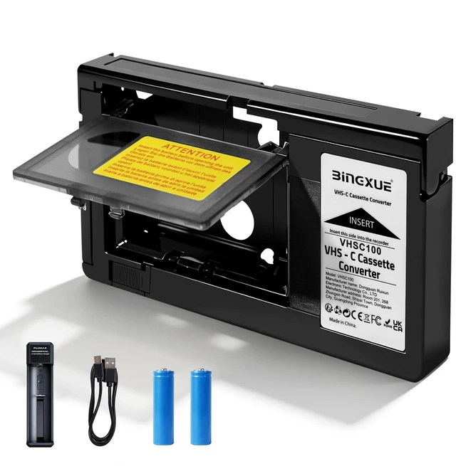 Main image of Bingxue 2026 New VHS-C Cassette Adapter camorder VHS Cassette Adaptor for VHS-C to VHS Compatible 12mmwith Battery Charger fit Video Cassette/VCR Player,Not Compatible with 8mm/MiniDV/Hi8