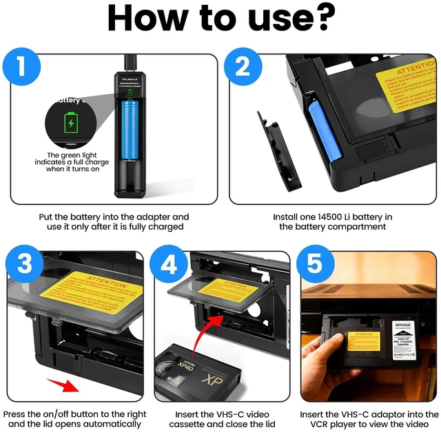 Alt view image 4 of 5 - Bingxue 2026 New VHS-C Cassette Adapter camorder VHS Cassette Adaptor for VHS-C to VHS Compatible 12mmwith Battery Charger fit Video Cassette/VCR Player,Not Compatible with 8mm/MiniDV/Hi8