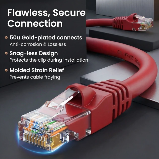 Alt view image 4 of 5 - GEARit Cat6 Patch Cables Cat 6 Ethernet Cable 1 ft 20-Pack Red