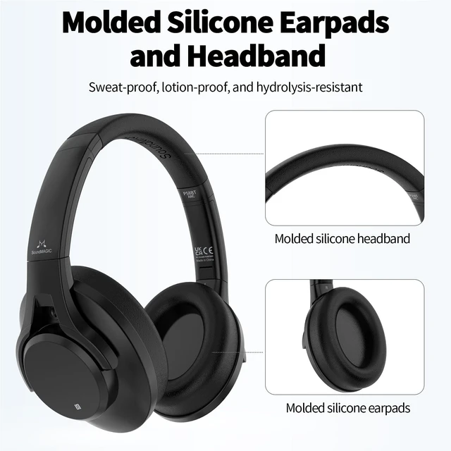 Alt view image 4 of 5 - SoundMAGIC P58BT Over-Ear Wireless Headphones, Hybrid ANC, Hi-Fi, Black
