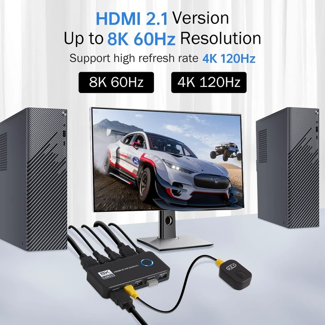 Alt view image 4 of 5 - USB 3.0 HDMI KVM Switch 1 Monitor 2 Computers,8K@60Hz 4K@120Hz KVM Switches