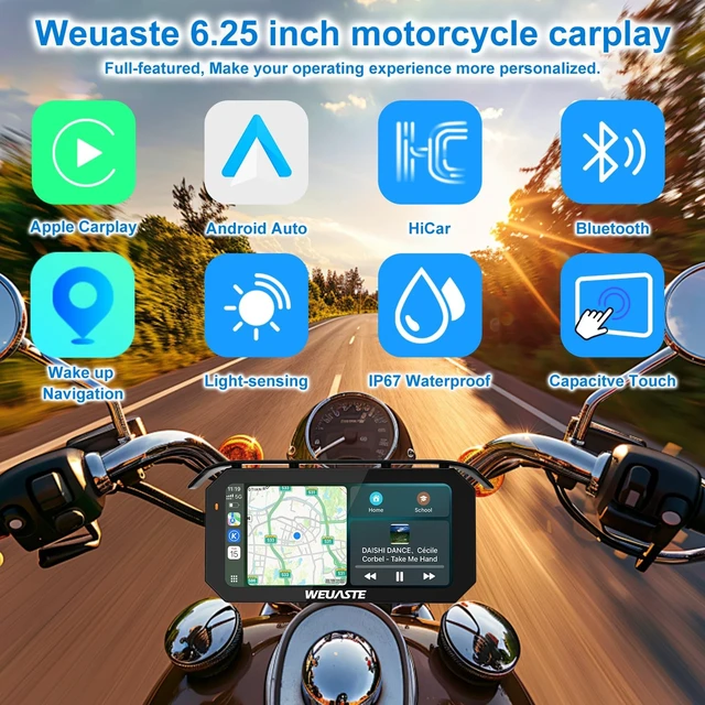 Alt view image 2 of 5 - Weuaste 6.25" Motorcycle CarPlay Navigation HD Touch Screen, Android Auto