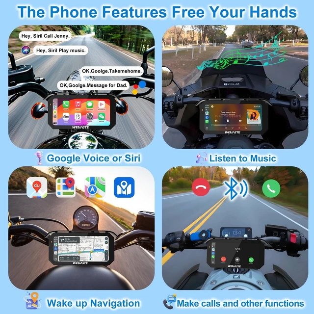 Alt view image 3 of 5 - Weuaste 6.25" Motorcycle CarPlay Navigation HD Touch Screen, Android Auto