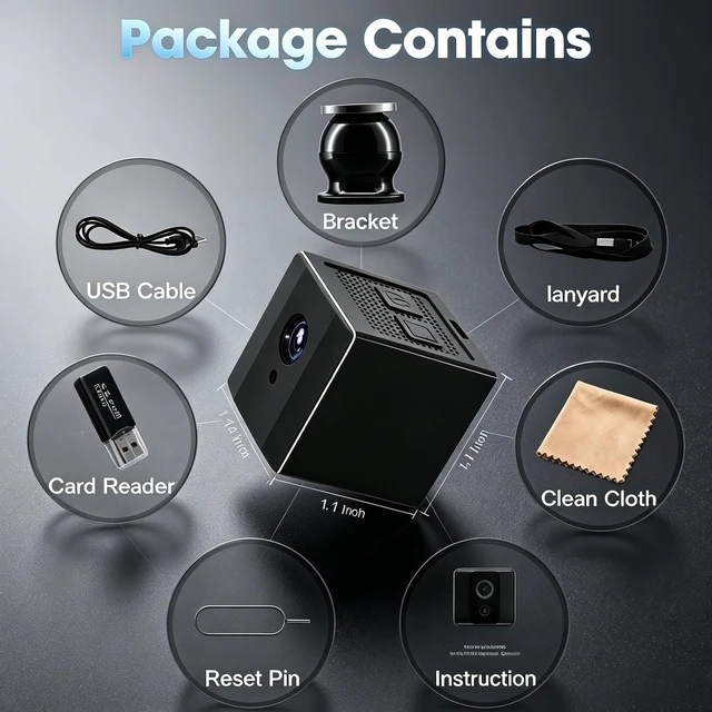 Alt view image 5 of 5 - Mini Small Nanny Cam with Night Vision, Portable Body Cam, Surveillance Cameras for Home Security Indoor/Outdoor No WiFi Needed