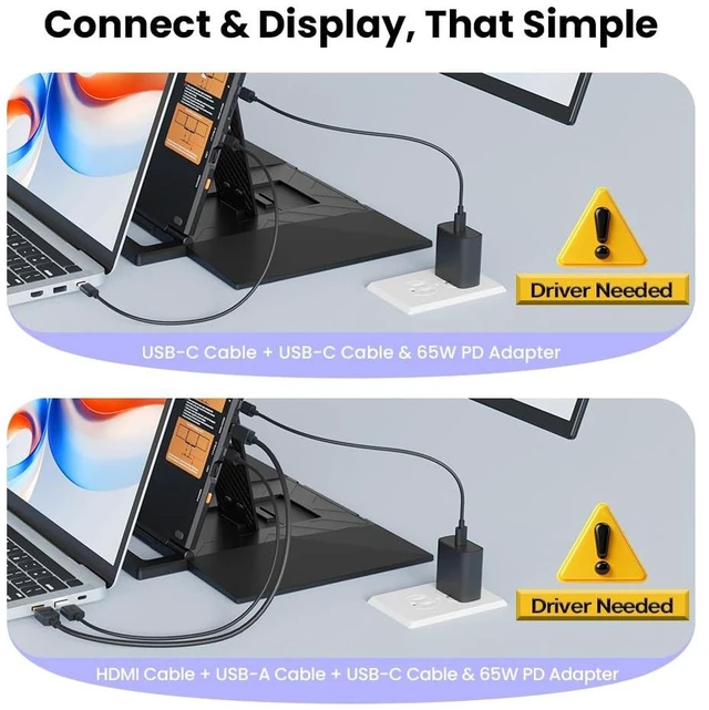 Alt view image 4 of 5 - Hyangin Triple Screen Laptop Monitor Extender 15.6", 2026 Upgraded One Cable Connection Portable Quad Monitor, 1200P Portable Triple Monitors for Laptop, Compatible with Windows/Mac/Chrome OS/Phones