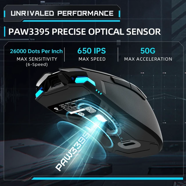 Alt view image 2 of 5 - Machenike Wireless Gaming Mouse,26,000 DPI,PAW3395 Sensor,RGB Backlit,Ergonomic Design,6 Programmable Buttons,Long Battery Life,Ultra-Lightweight,White Gaming Mice Compatible with PC, Mac