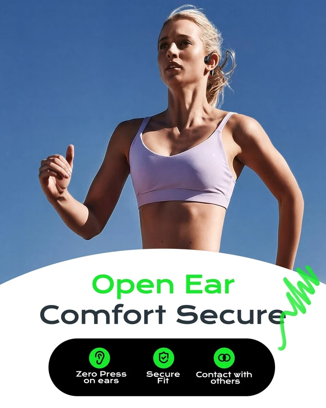 Alt view image 2 of 5 - DEMICEA 32GB MP3 Storage,IP68, Open Ear Bone Conduction Headphones