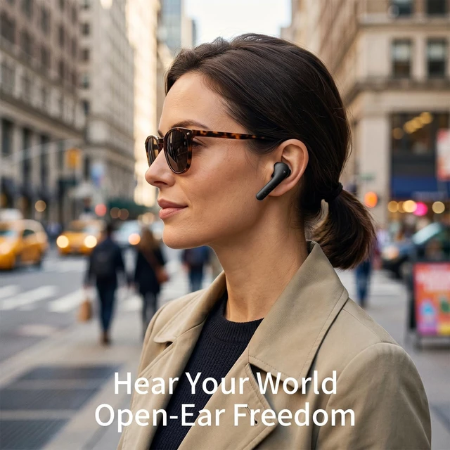 Alt view image 2 of 5 - Defunc True Basic Open-Fit Semi-in-Ear Wireless Earbuds, Bluetooth 6.0 with Patented Silicone Ear Wings, AI App with OpenAI Chat AI, Quad Microphones, IPX4 Waterproof, 22H Playtime(Black)