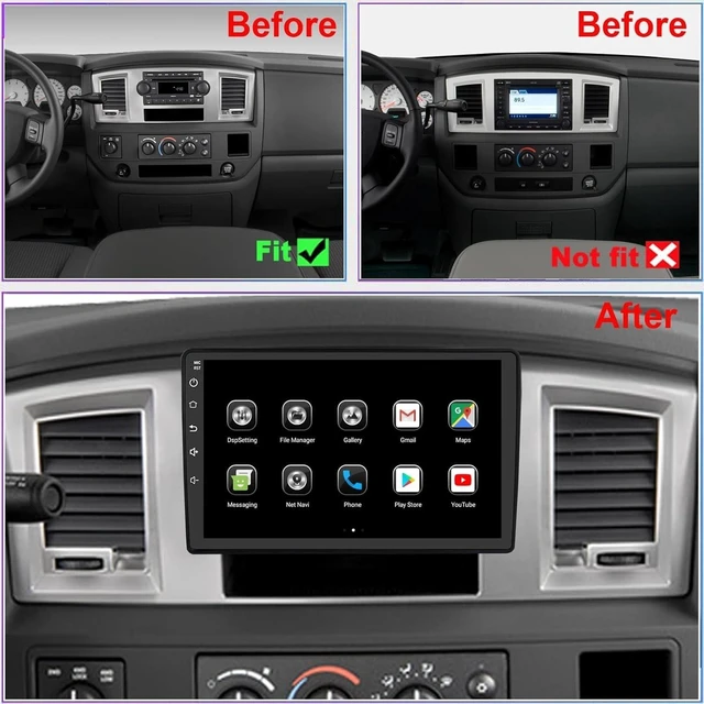 Alt view image 3 of 5 - 4+64G Double Din Car Stereo for Dodge Ram 1500 2500 3500 2006-2008, 10 inch Touch Screen Radio for Dodge Ram Head Unit with Wireless Carplay Android GPS Navigation Bluetooth WiFi Mirror Link