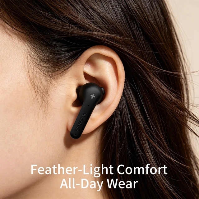 Alt view image 3 of 5 - Defunc True Basic Open-Fit Semi-in-Ear Wireless Earbuds, Bluetooth 6.0 with Patented Silicone Ear Wings, AI App with OpenAI Chat AI, Quad Microphones, IPX4 Waterproof, 22H Playtime(Black)